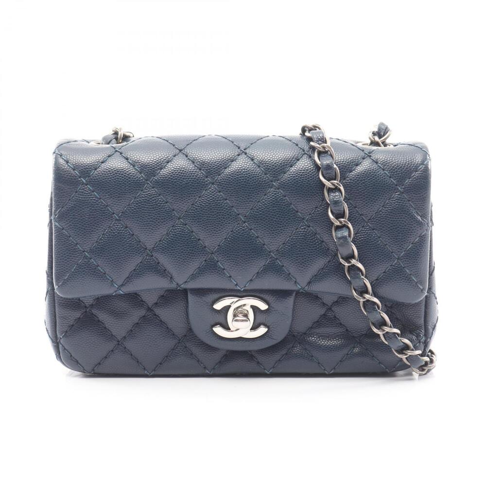 Chanel Matelasse Shoulder Bag Caviar Leather Grained Calfskin Blue